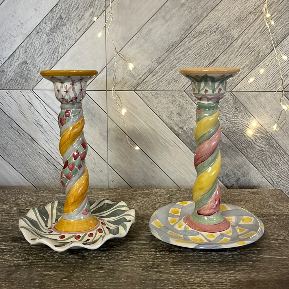 Vintage MacKenzie Childs candlestick holders
